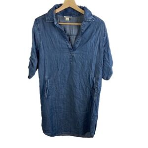 Loft Lounge Dress Women's Sz Medium‎ Chambrey Denim Blue Soft short sleeve